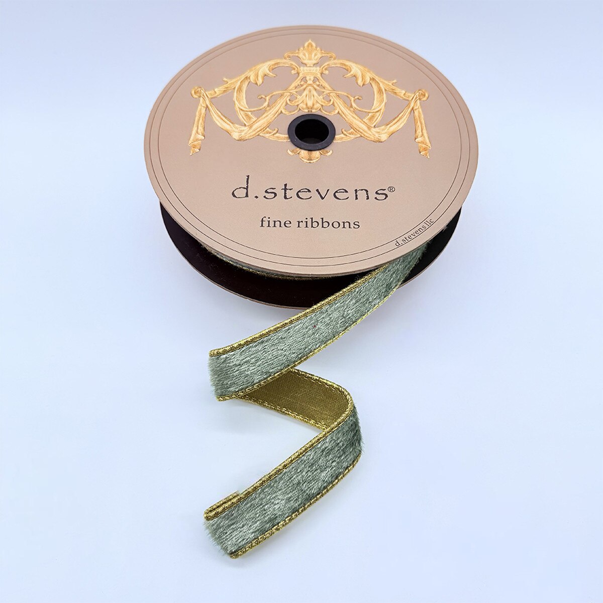 Celadon Ribbon Ice Velvet Metallic Platinum Back 1" x 10 Yds