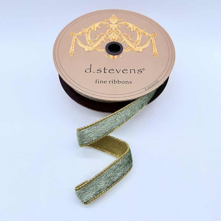 Celadon Ribbon Ice Velvet Metallic Platinum Back 1" x 10 Yds