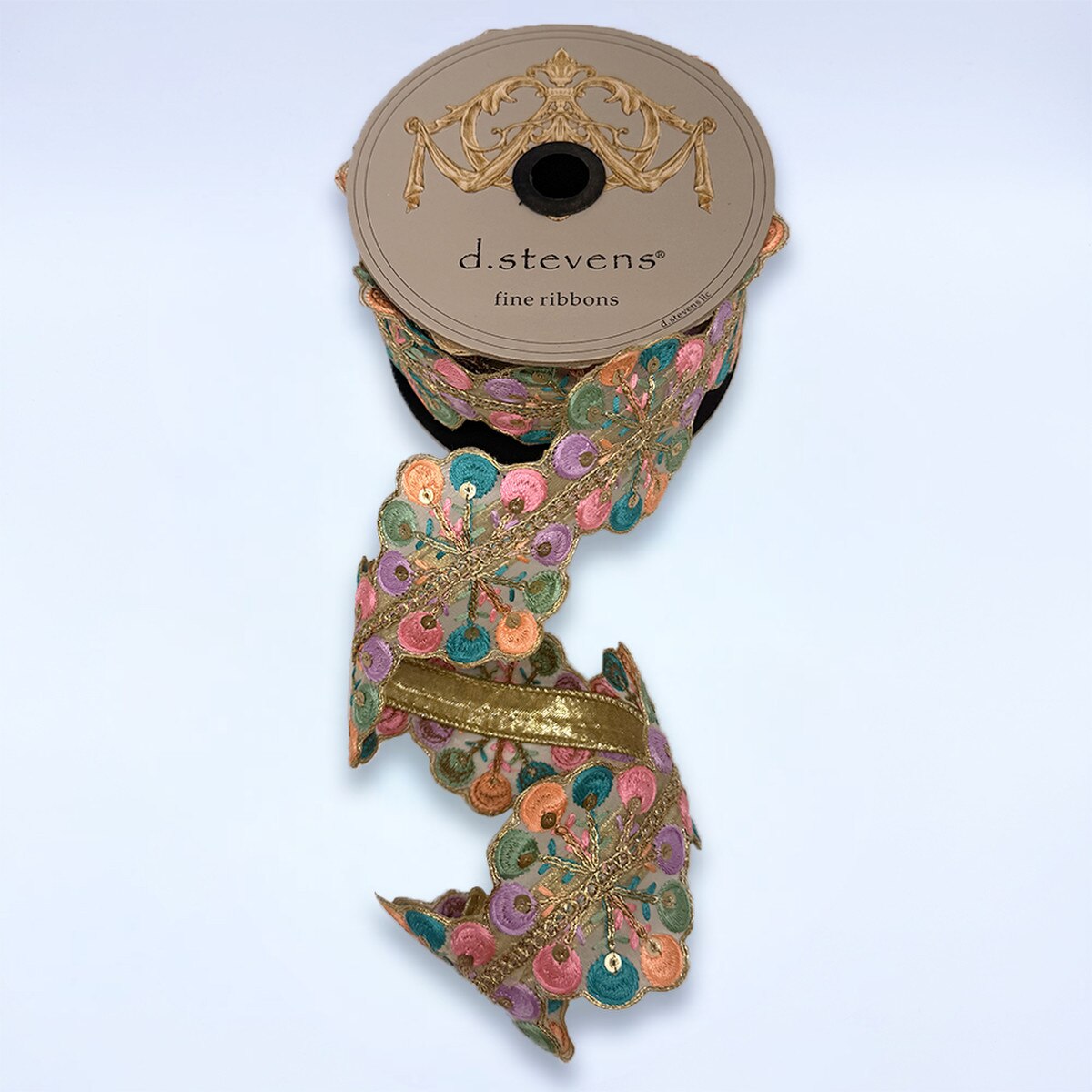 Embroidery Ribbon Pink Gold Teal Peach 2.75" x 5 Yds