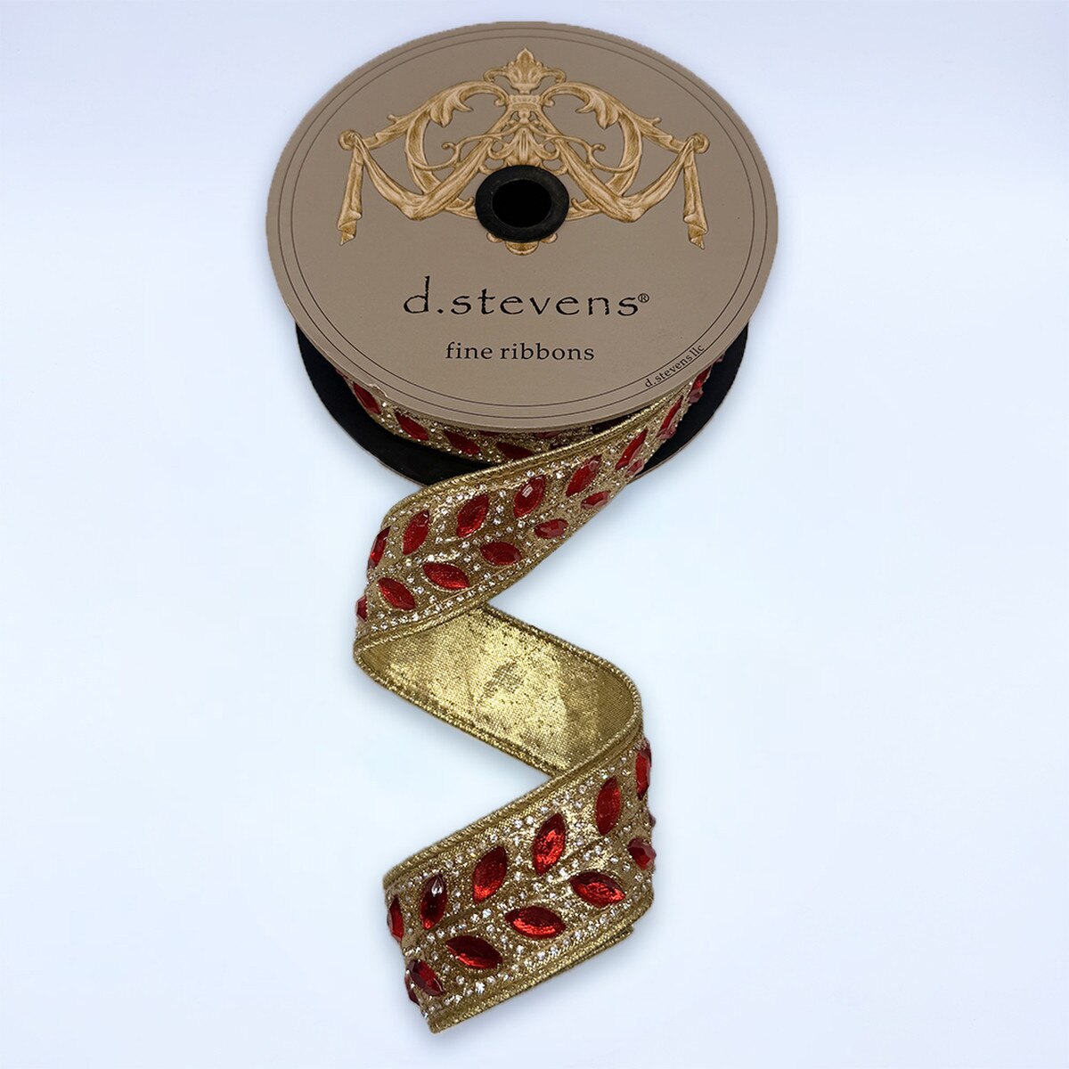 Metallic Red Ribbon with Marquise Clear Jewel, 1.75" x 5 Yds