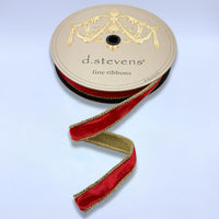 Braided Trim Red Ribbon Velvet 1 Inch x 10 Yards