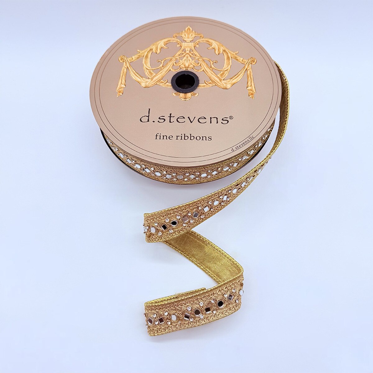 Metallic Gold Ribbon 1 Inch x 10 Yards Clear Jewel Mirror
