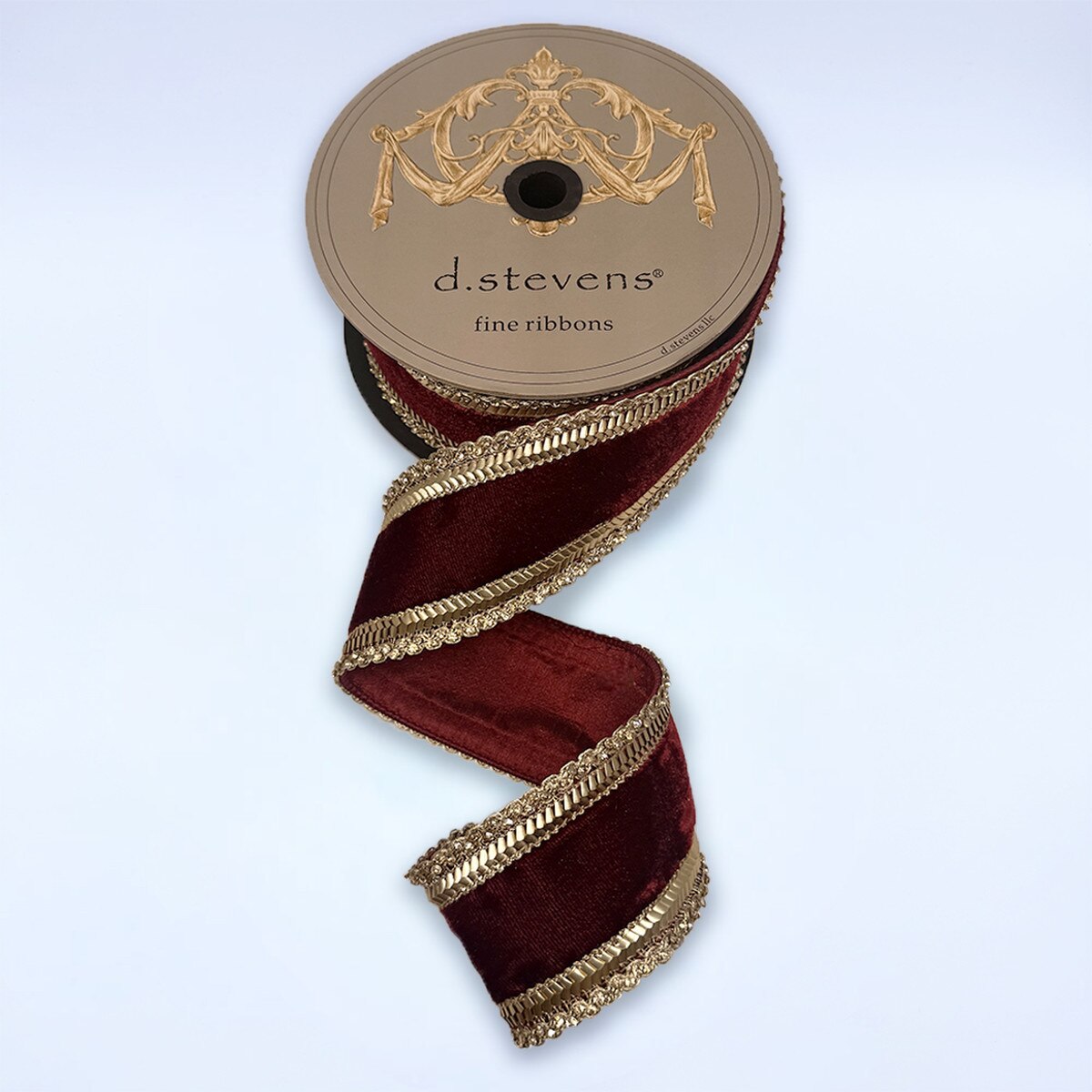 Velvet Gold Braid Trim Ruby Ribbon 2.5" x 5 Yds