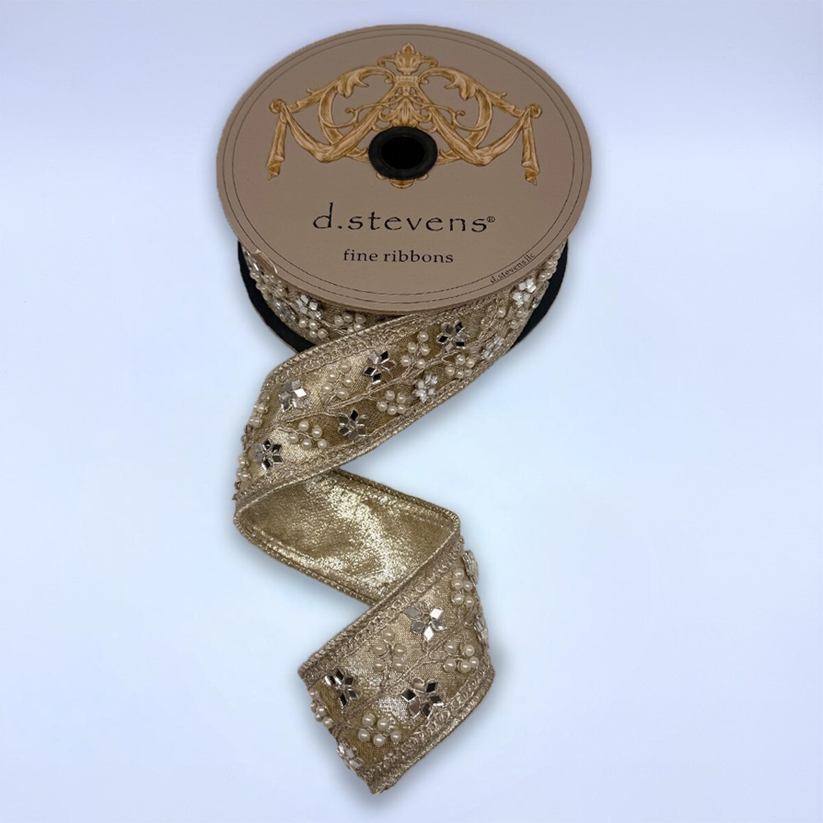 Metallic Dupion Ribbon 1.75" x 5 Yds Pearl Mirror Flower