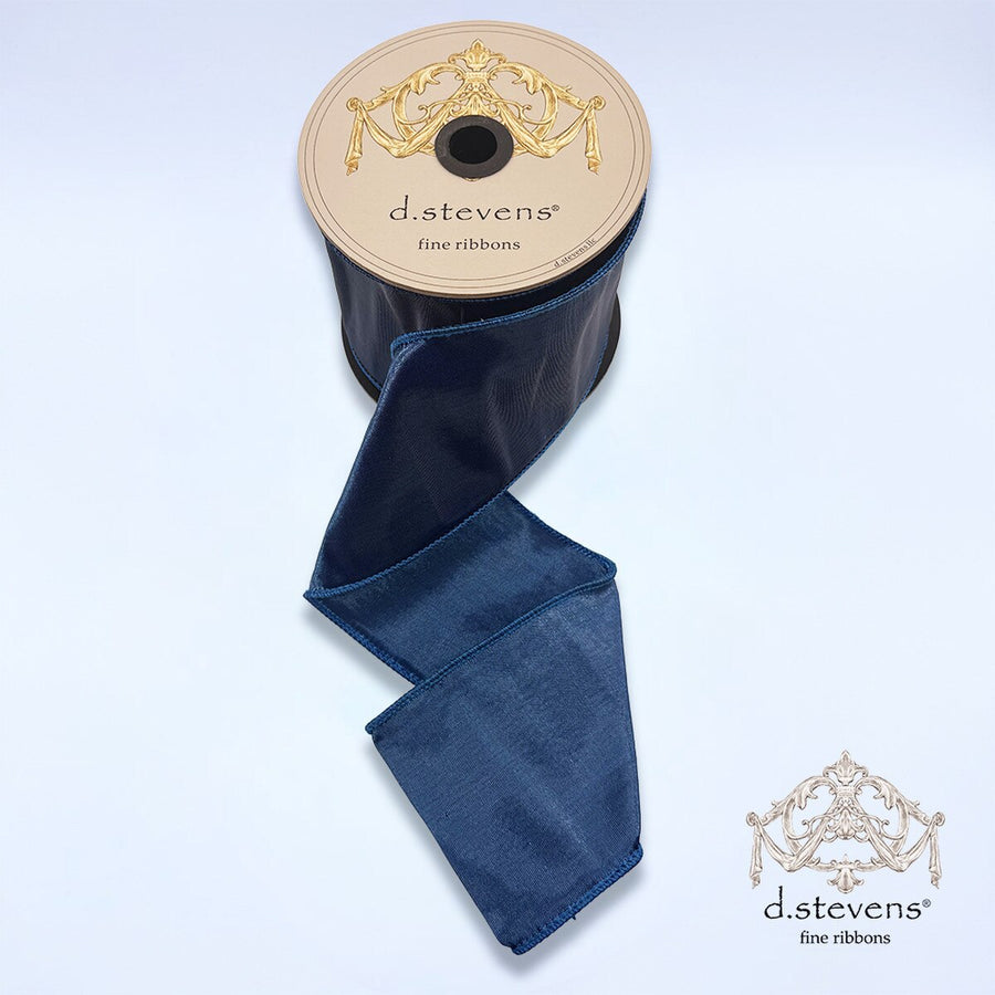 Lapis Blue Metallic Dupion Ribbon 4 Inch x 10 Yards