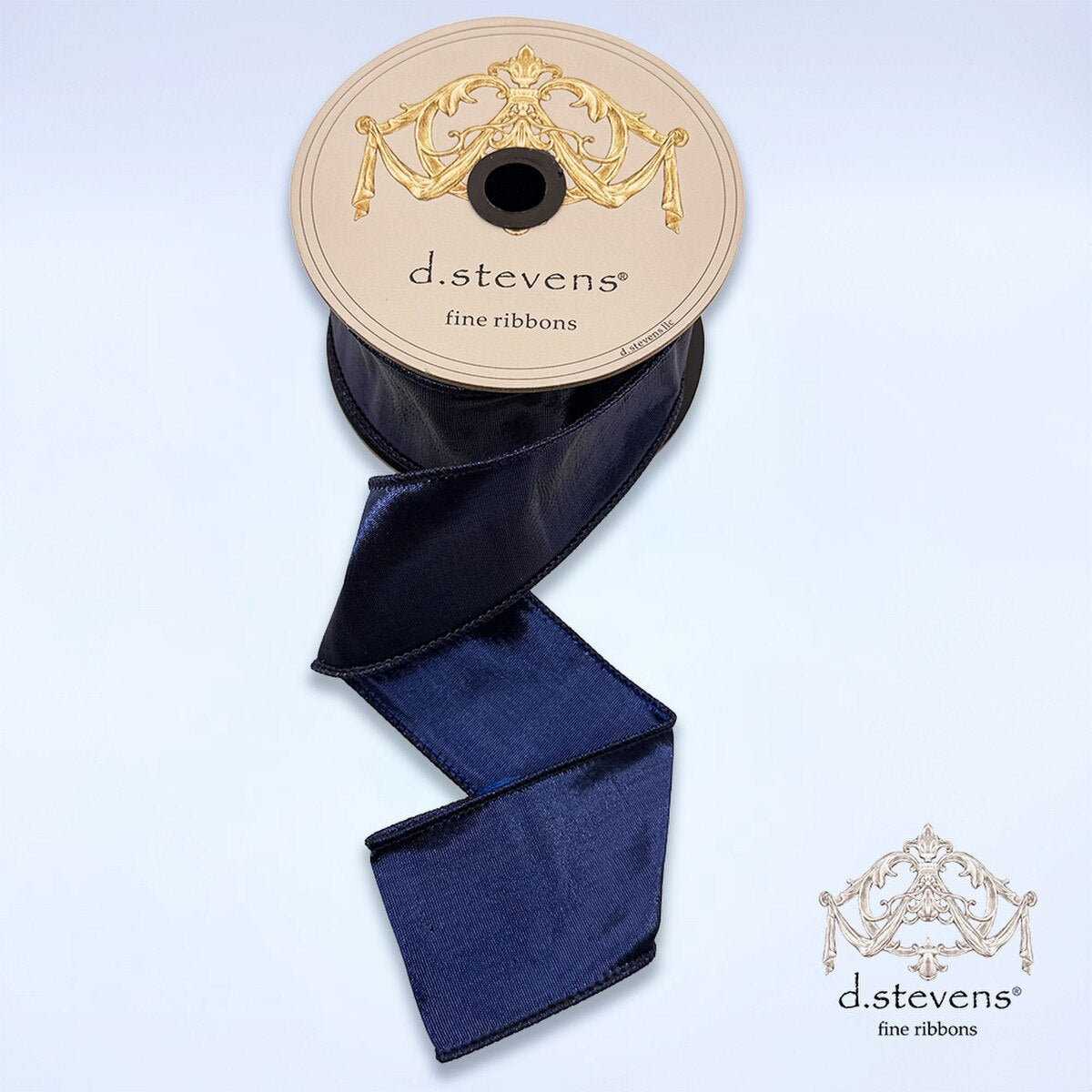 Dark Blue Metallic Dupion Ribbon 2.5 Inch x 10 Yards