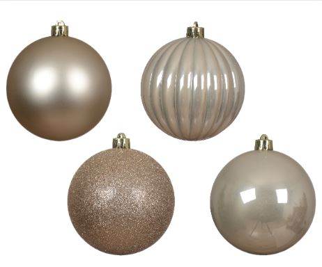4" Shiny, Matte & Glitter Shatterproof Ball Ornament Assorted 4 Pack