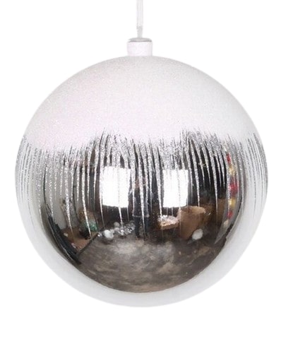 6" White & Silver Glitter Ball Ornament