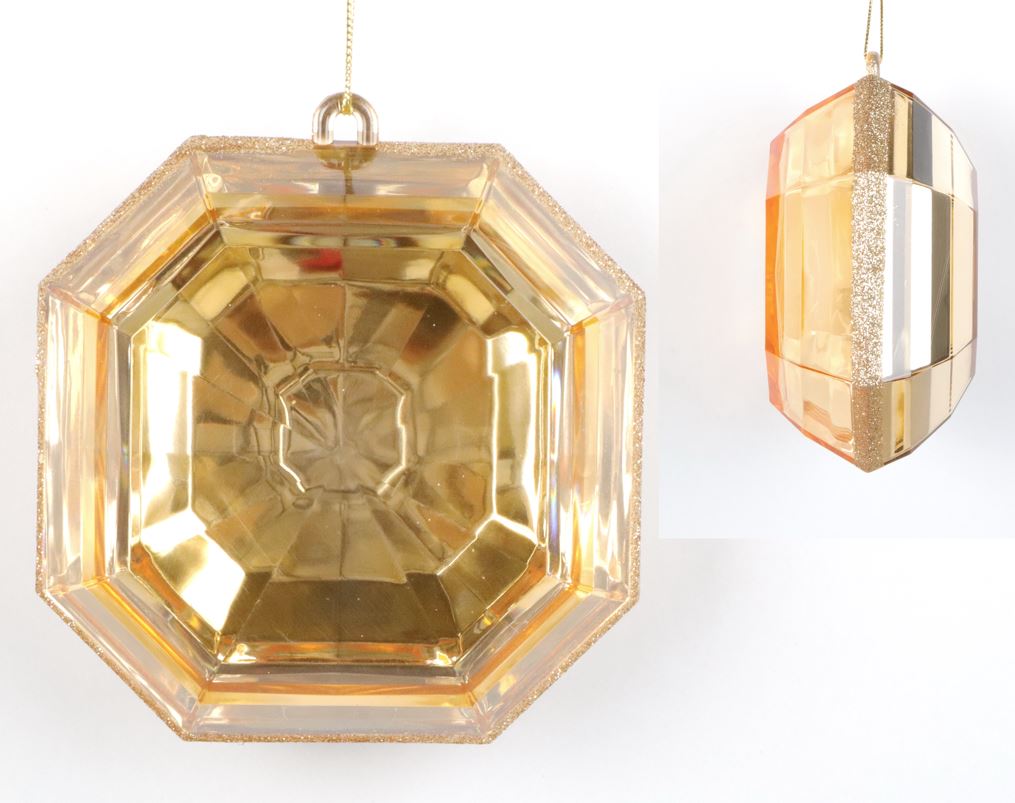6" Clear Gold Glitter Square Jewel Ornament