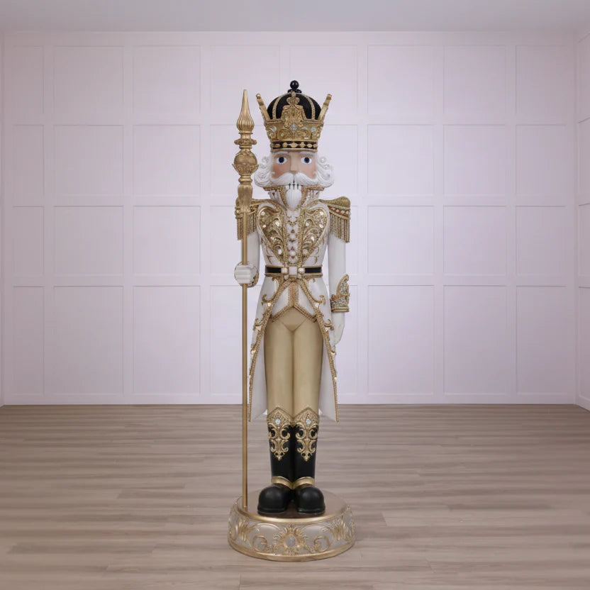 8 FT White & Gold King Nutcracker with Music & Warm White LED Lights