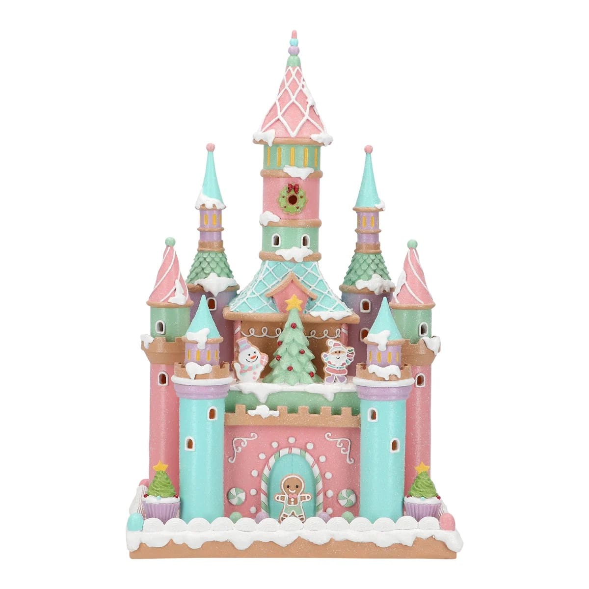 16.5" Pink & Blue LED Gingerbread Candy Castle Battery Operated
