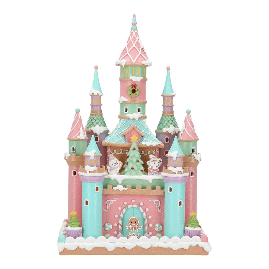 16.5" Pink & Blue LED Gingerbread Candy Castle Battery Operated