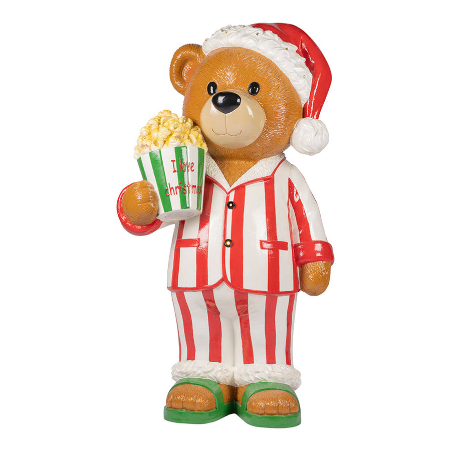 4 FT Lighted Standing Bear In Pajamas With Popcorn Battery Operated