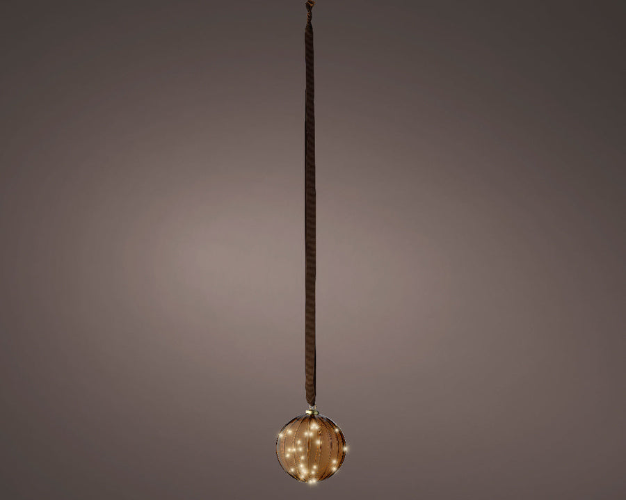 6" Micro LED Brown Ball Ornament Battery Operated