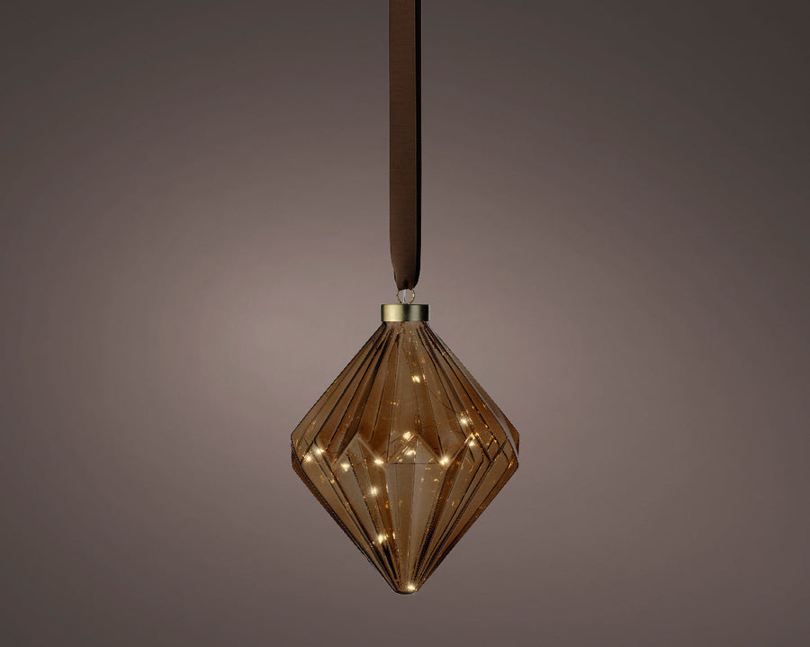8" Micro LED Brown Diamond Ornament Battery Operated