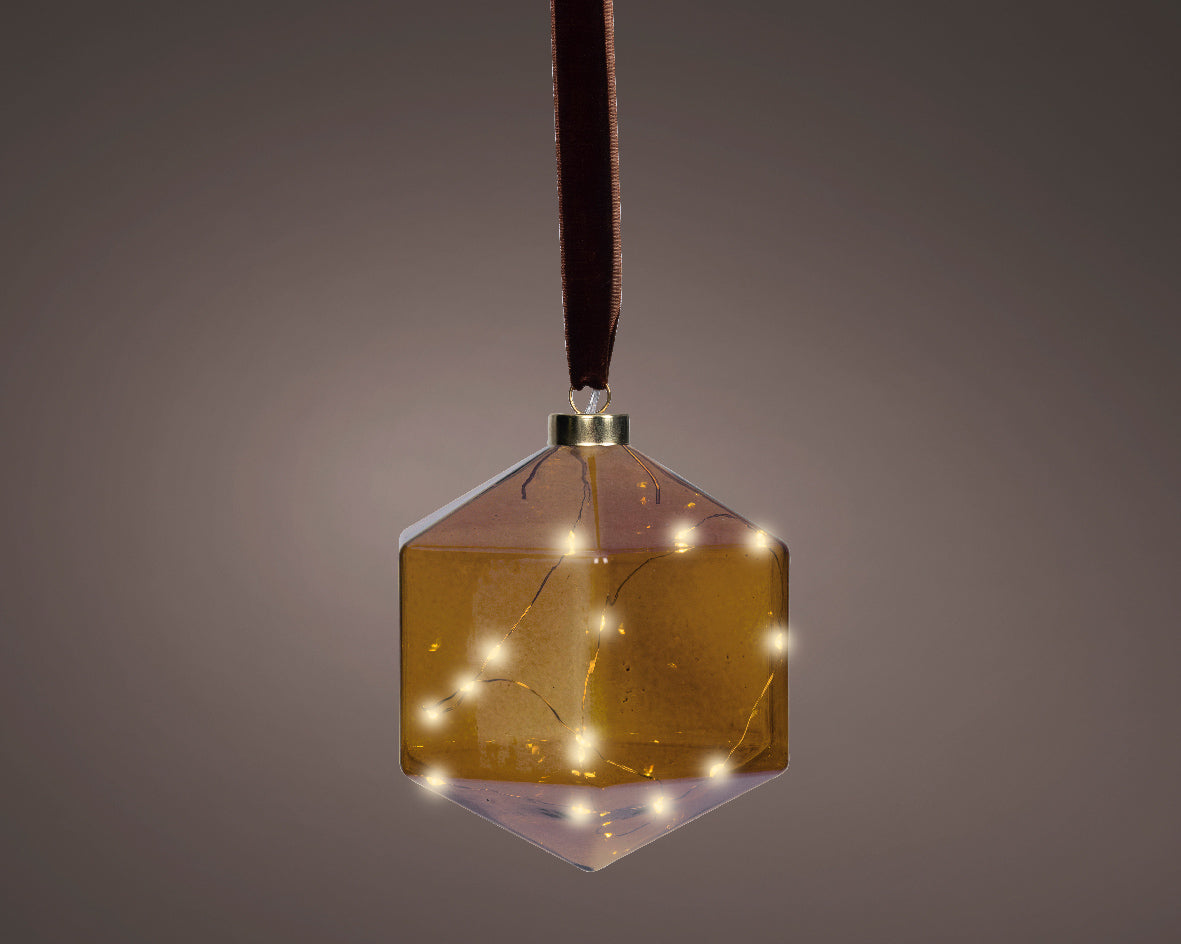 6" Micro LED Brown Geometric Ornament Battery Operated