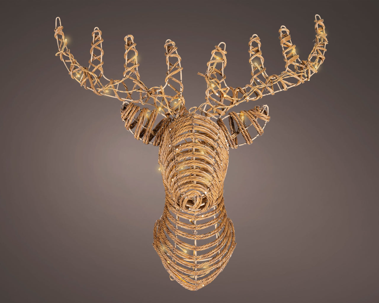 34" X 26" 48 LED Soft Warm Brown Wicker Reindeer Head