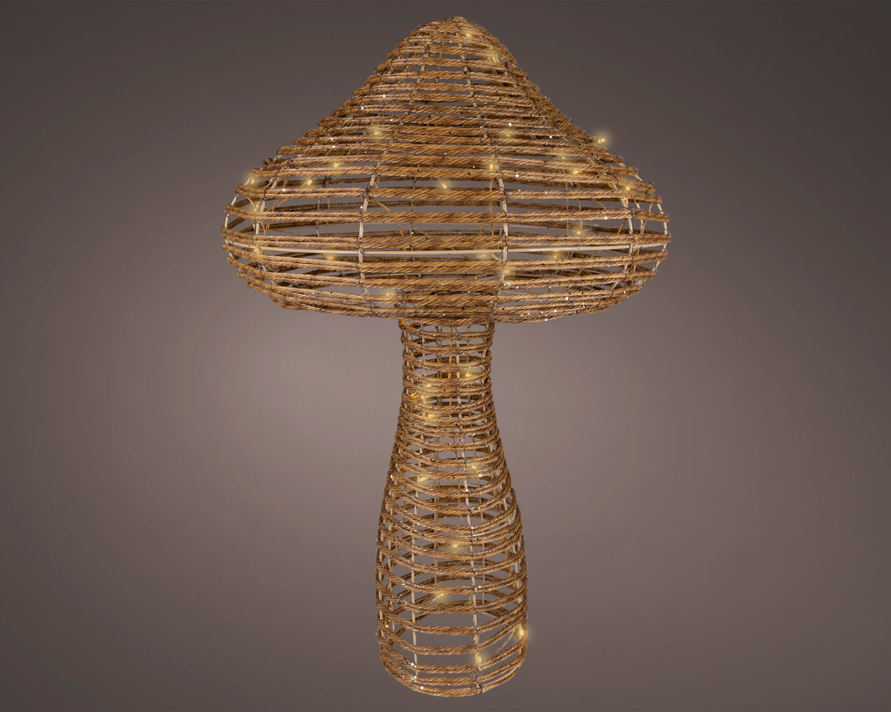 35" 72 LED Warm White Brown Wicker Mushroom
