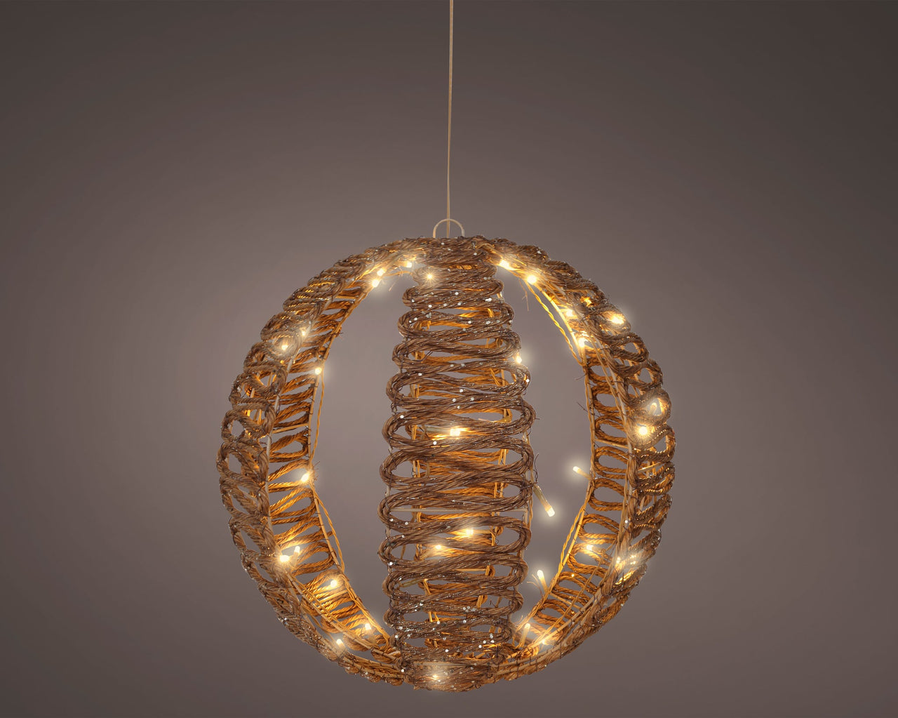 15" 48 LED Warm White Brown Wicker Ball