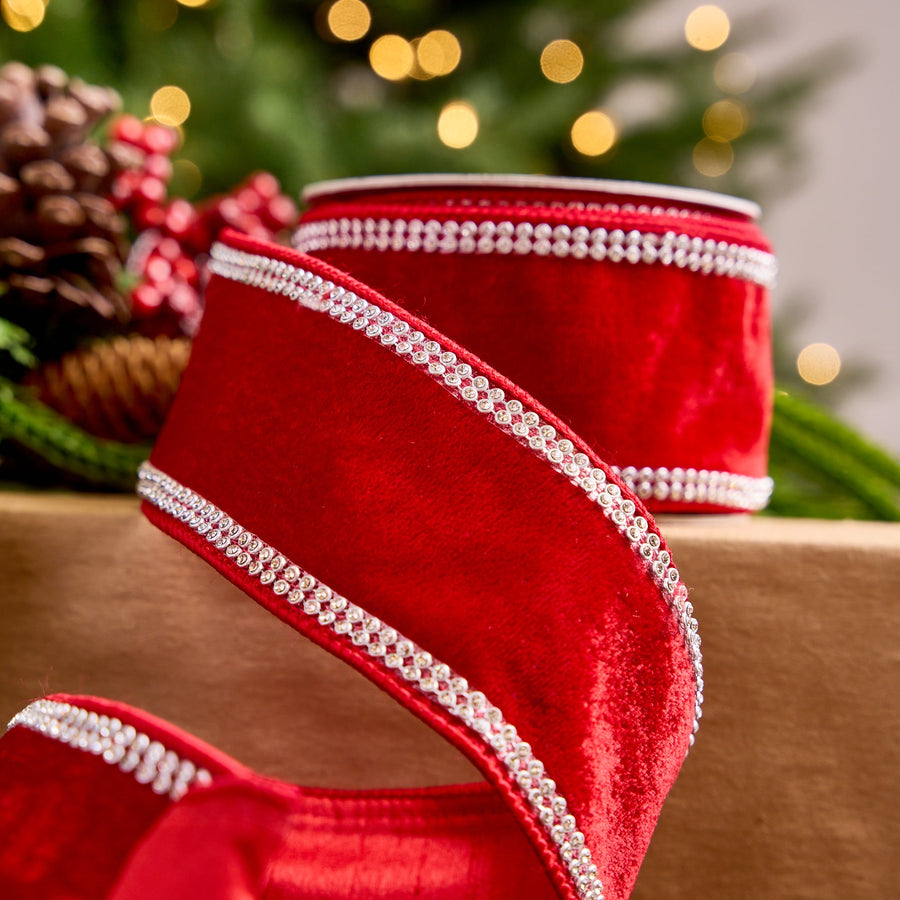 2.5" X 5YD Red Velvet Swarovski Trim Ribbon