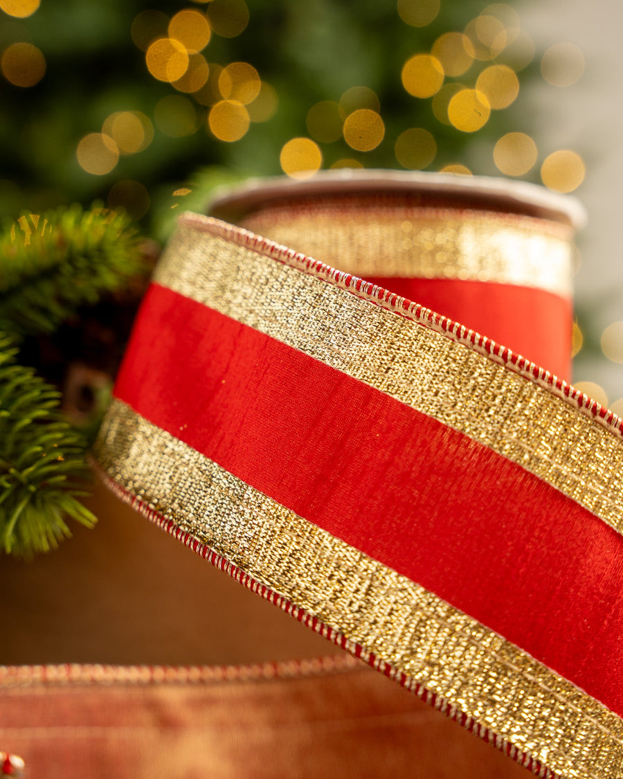 2.5" X 10YD Red With Gold Edge Ribbon