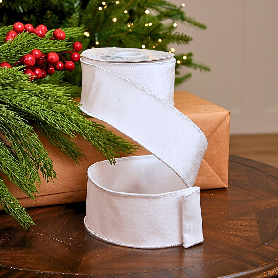 2.5" X 10YD White Velvet Ribbon
