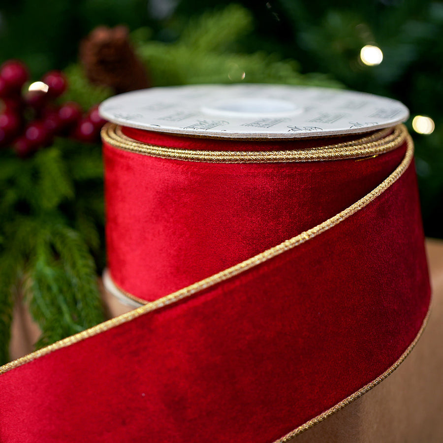 4" X 10YD Red Velvet With Gold Edge