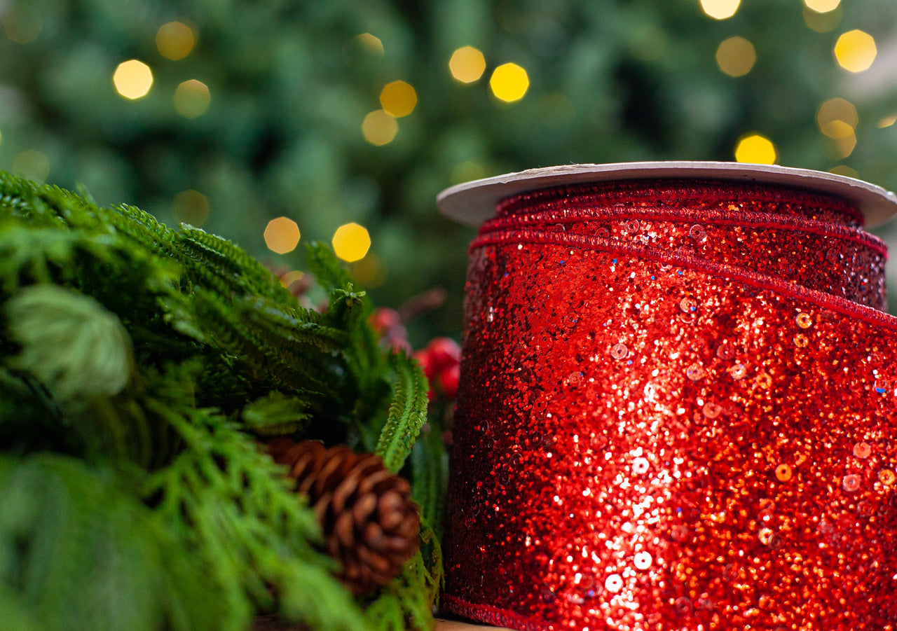 4" X 10YD Red Glitter Ribbon