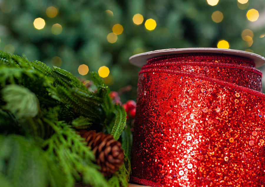 4" X 10YD Red Glitter Ribbon