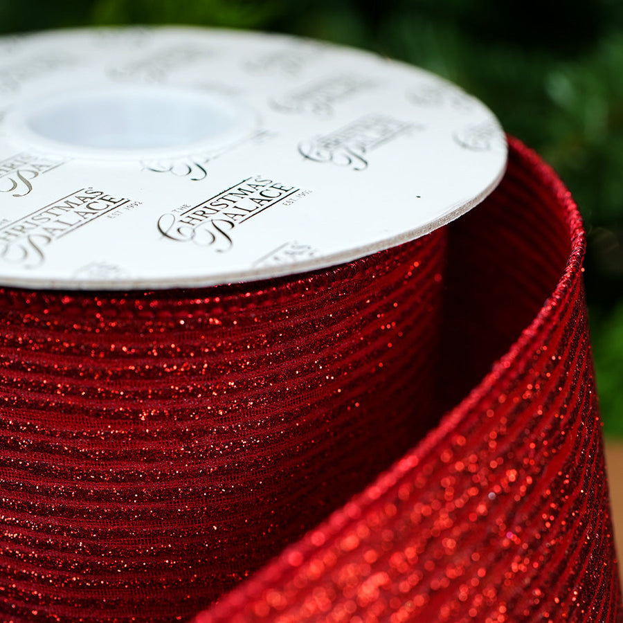 4" X 10YD Red Glitter Line Ribbon