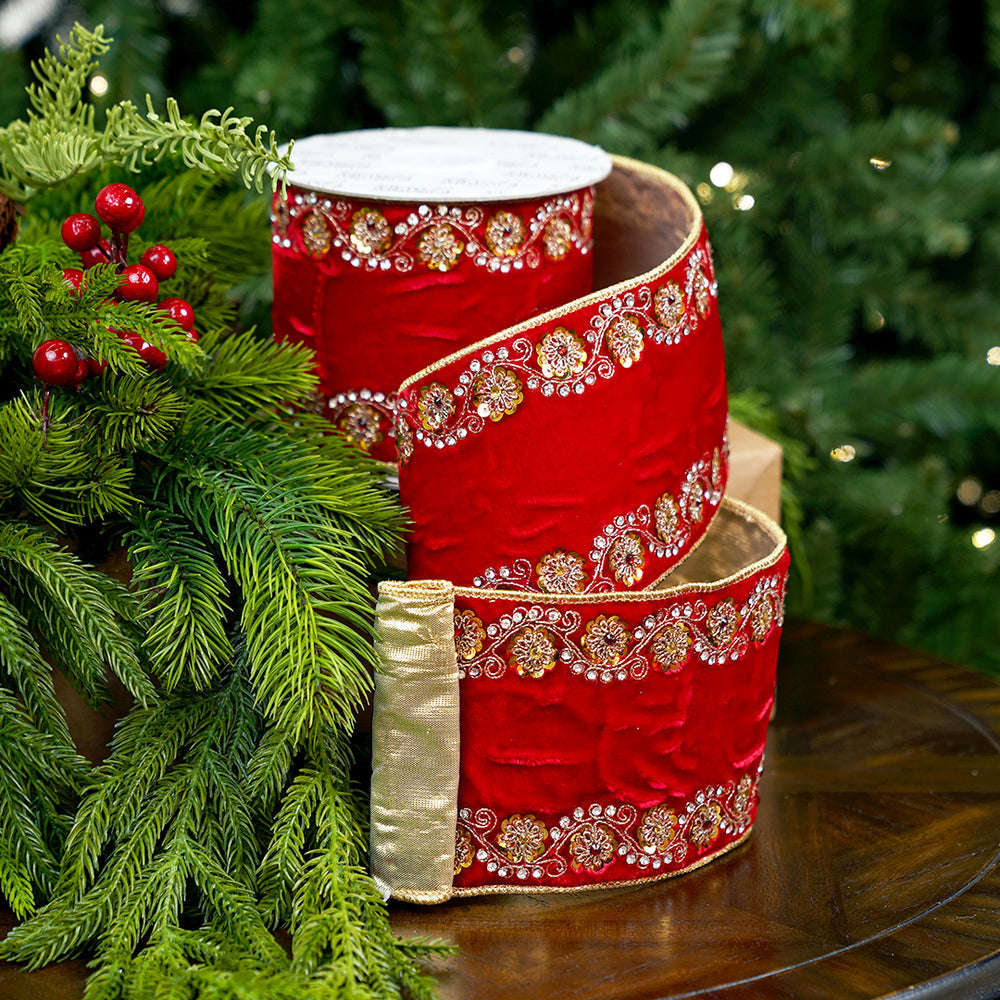 4" X 5YD Gold Beaded Ribbon With Gold Trim