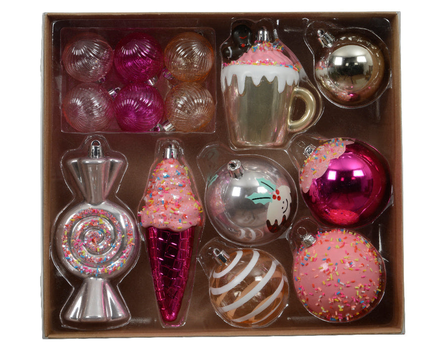 2"-5" Pink & Gold Shatterproof Candy Ornament Assorted Set Of 20