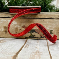 Red Faux Metallic Velvet Lame Backing Ribbon 0.5 In X 10 Yds