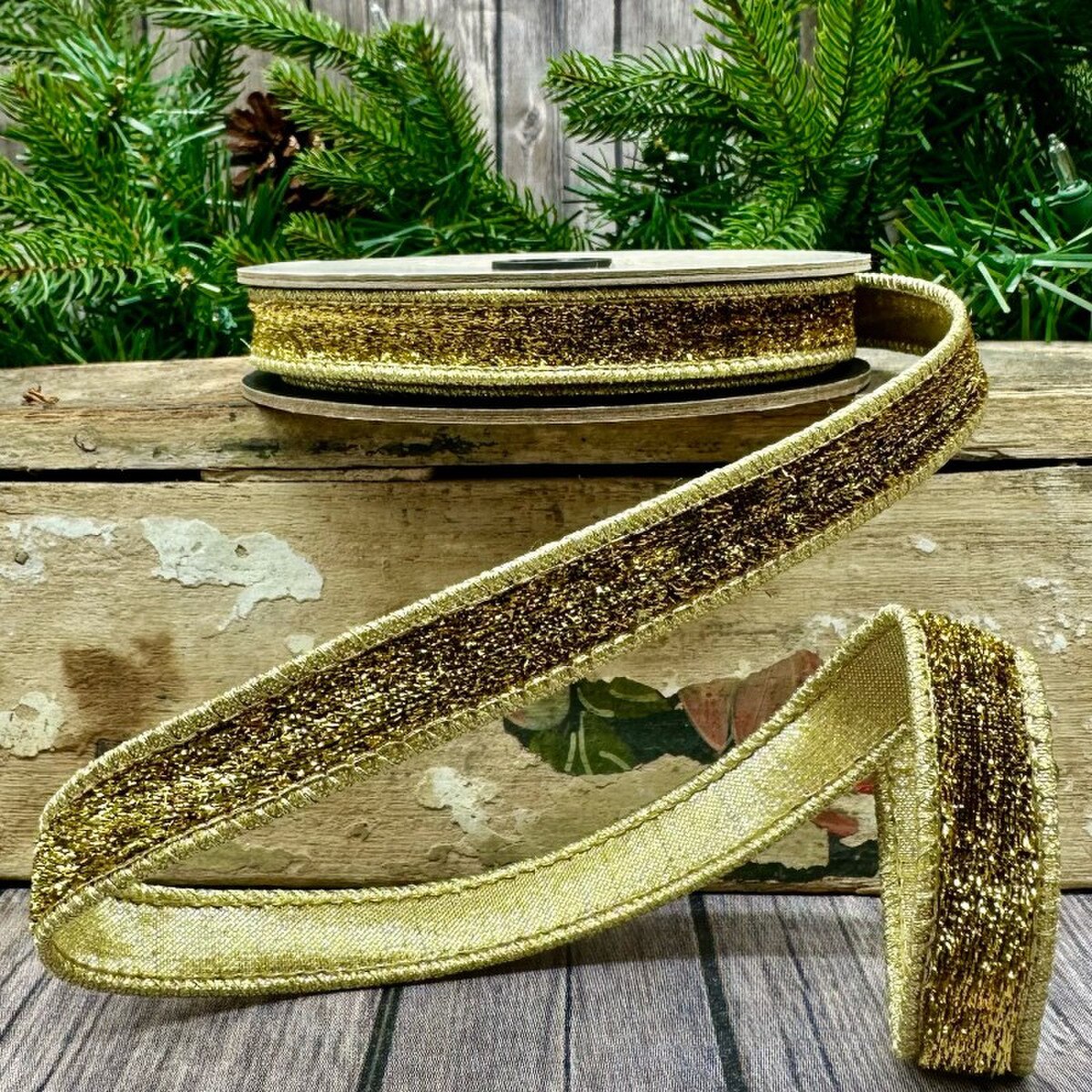 Faux Metallic Velvet Gold Ribbon 0.5 Inch x 10 Yards