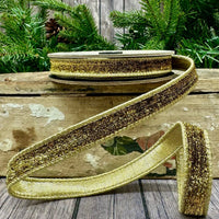 Faux Metallic Velvet Gold Ribbon 0.5 Inch X 10 Yards
