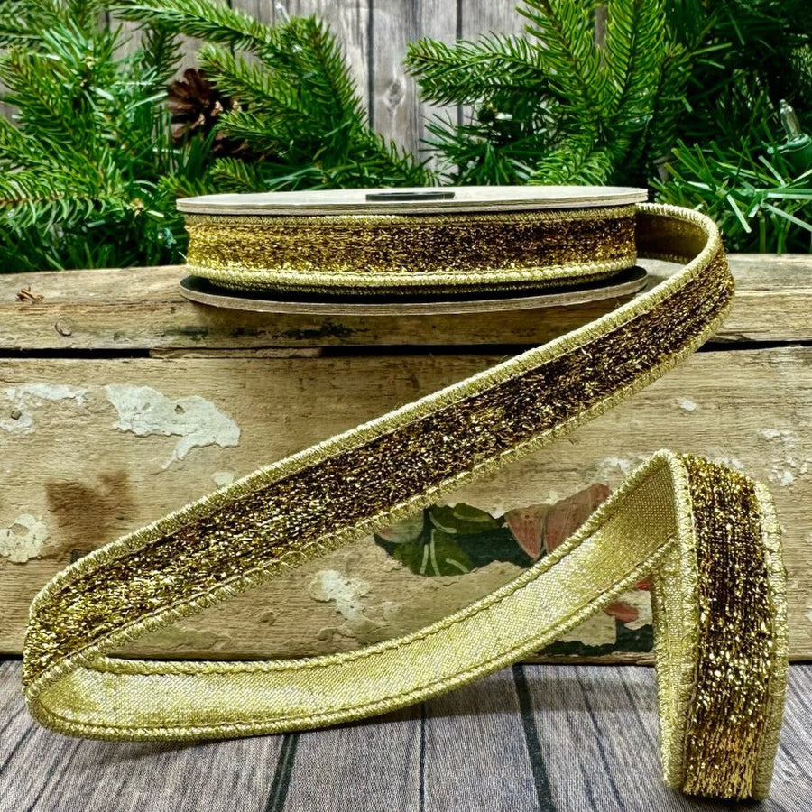 Faux Metallic Velvet Gold Ribbon 0.5 Inch X 10 Yards