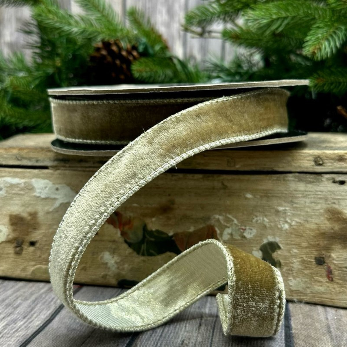 Taupe Velvet Ribbon 1 Inch x 10 Yards