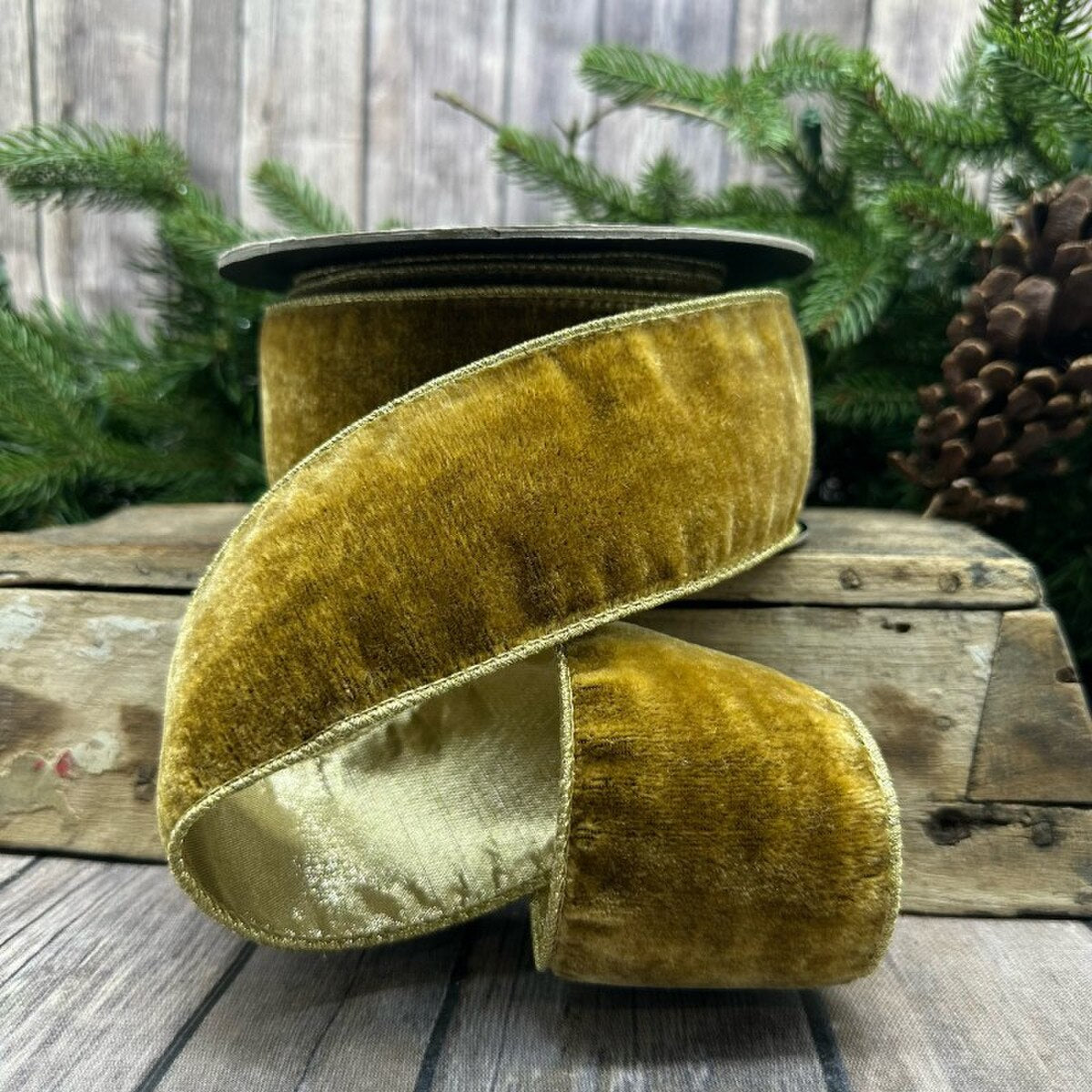 Light Gold Velvet Ribbon 2.5 Inch x 10 Yards