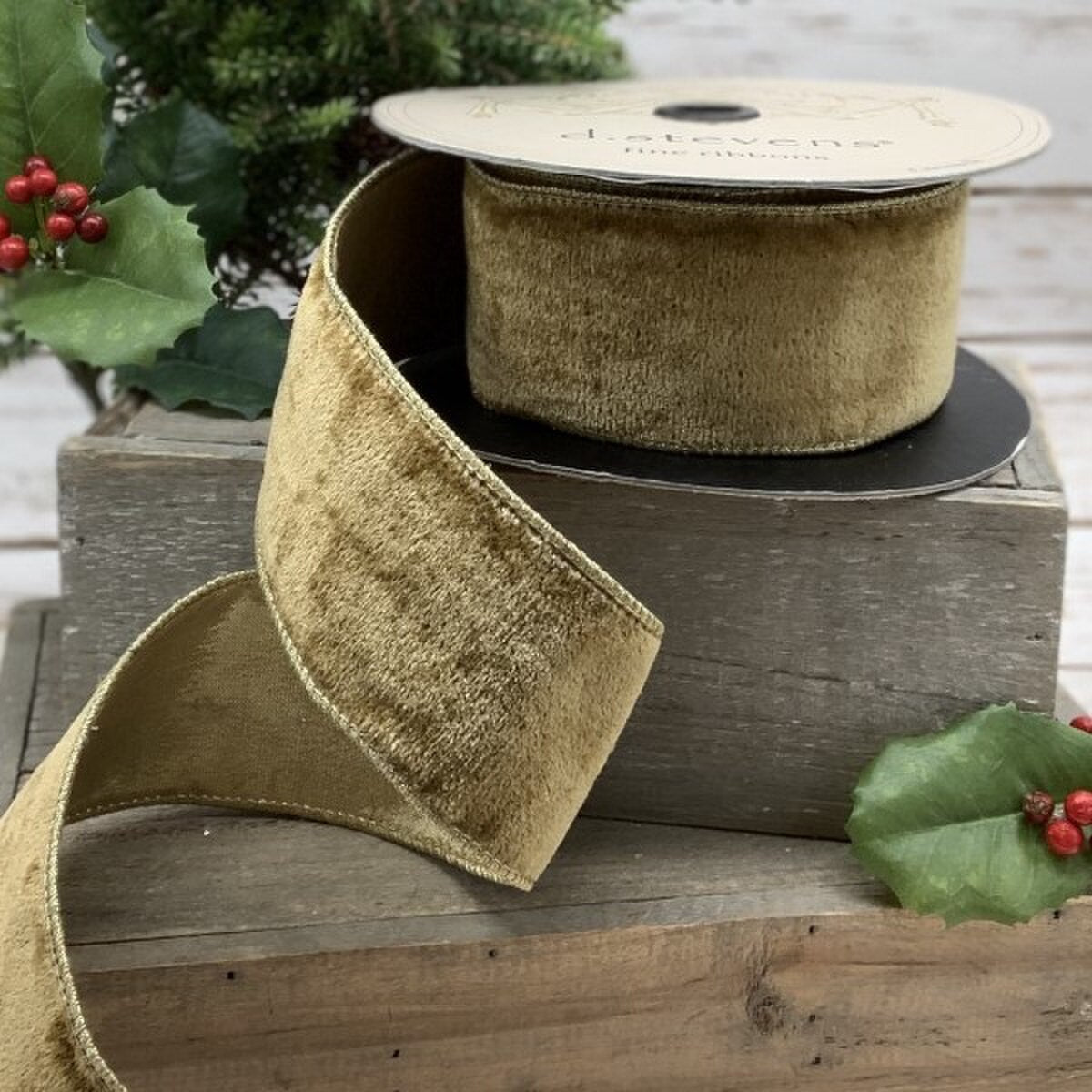 Gold Velvet Ribbon with Light Gold Back 4 Inch x 10 Yards