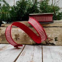 Red-White Faux Dupion Mini Check Ribbon 1 Inch X 10 Yards