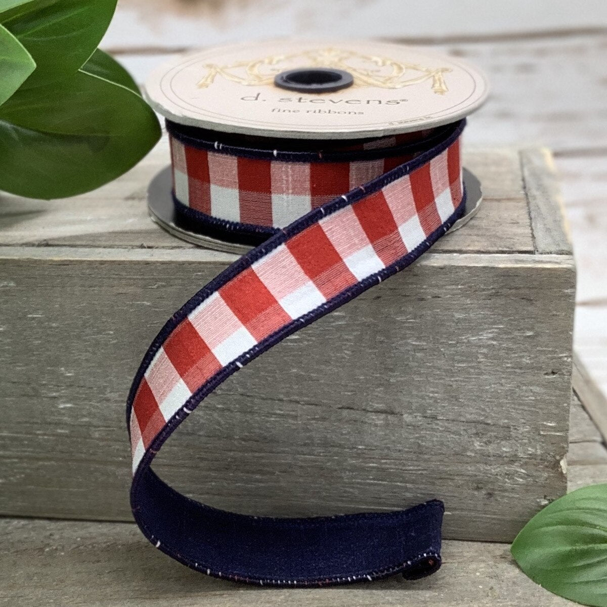 Faux Dupion Check Ribbon Red White Blue 1 Inch x 10 Yards