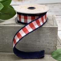 Faux Dupion Check Ribbon Red White Blue 1 Inch x 10 Yards