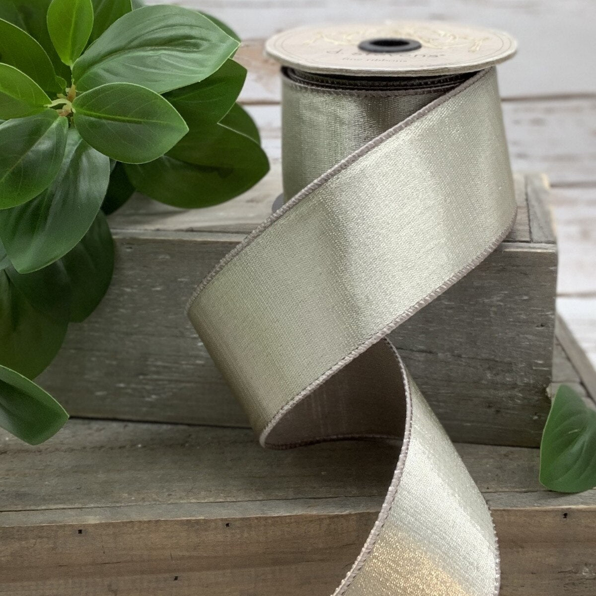 Platinum Faux Metallic Satin Dupion Ribbon 2.5" x 10 Yds