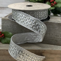 Faux Metallic Dupion Silver Ribbon Flower Trim 1.5