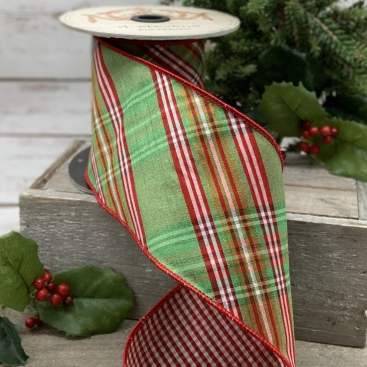 Faux Dupion Plaid Red Check Ribbon 4 Inch x 10 Yards