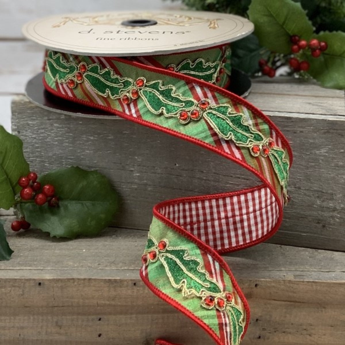 Faux Dupion Plaid Red Check Ribbon 1.5" x 10 Yds