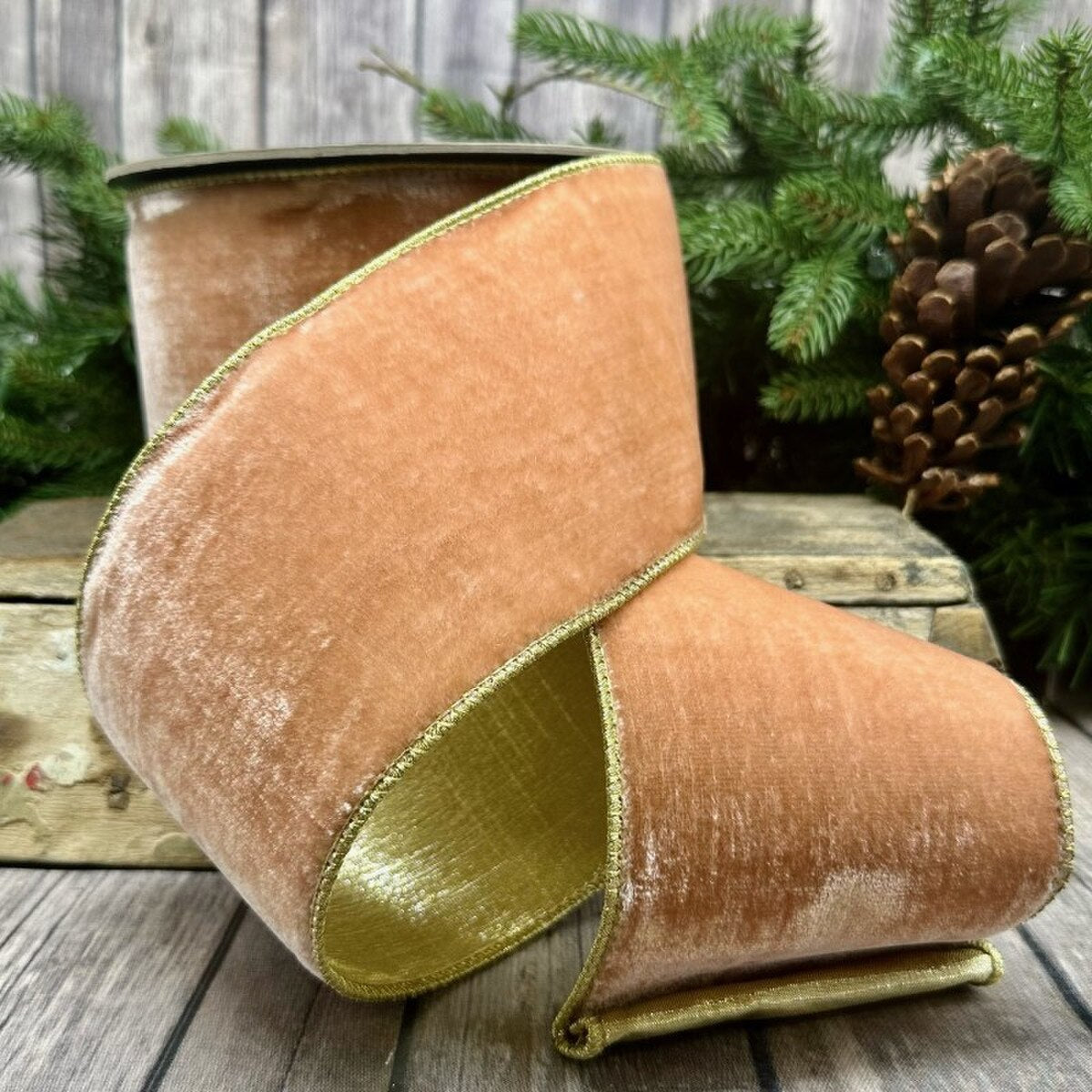 Light Gold Velvet Ribbon 4 Inch x 10 Yards Peach