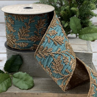 Celadon Faux Dupion Metallic Floral Embroidery Ribbon