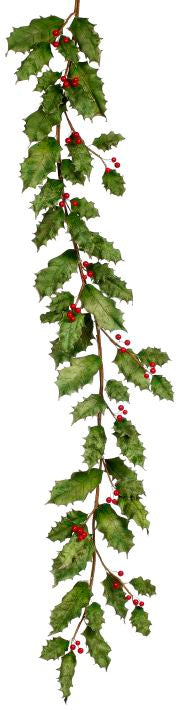 Glittered Holly Leaves Garland - 72 Inches