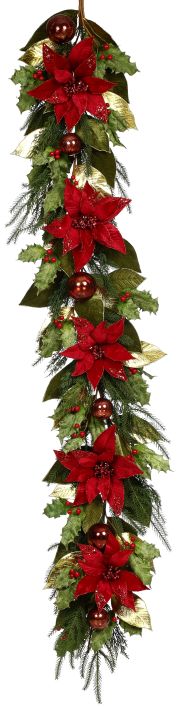 Glittered Poinsettia Garland - 72 Inches
